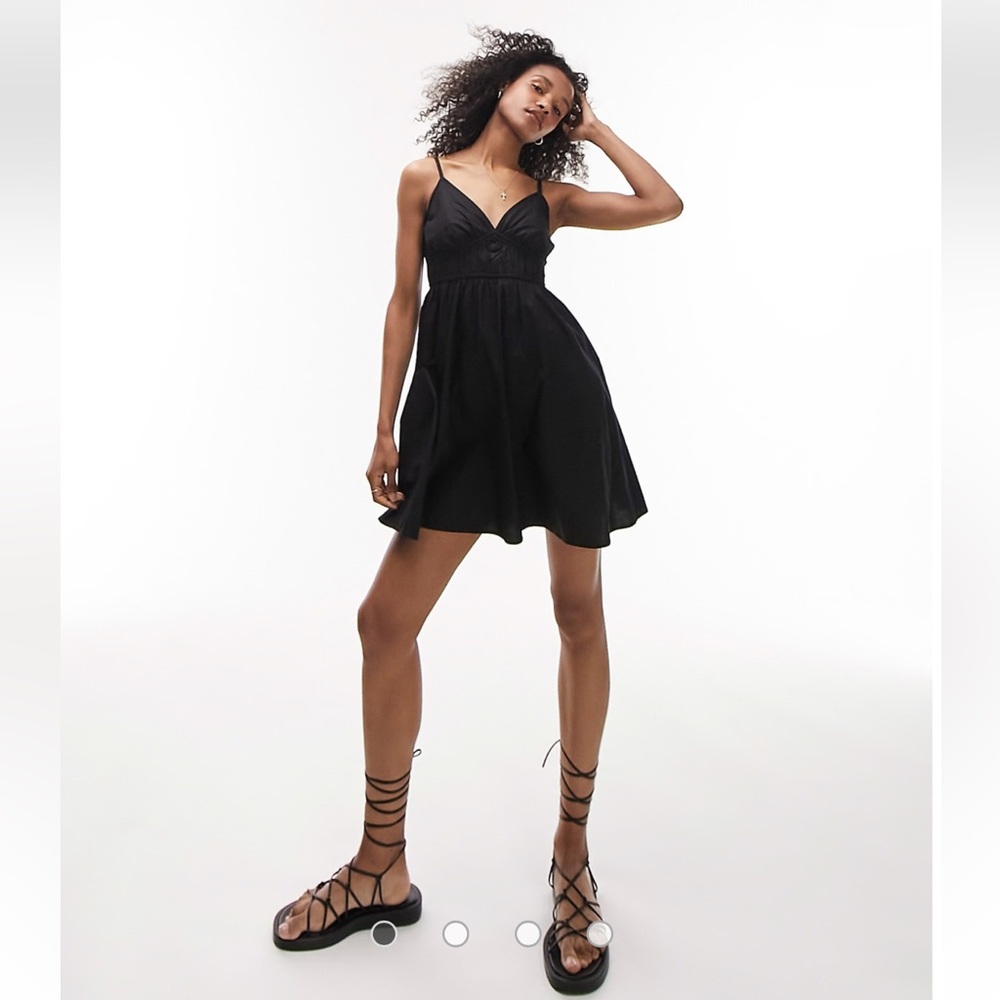 Topshop strappy flippy mini dress in black